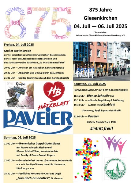 Giesenkirchen wird 875 Jahre alt, der Heimatverein 120 Jahre – Festwochenende vom 4. bis 6. Juli 2025